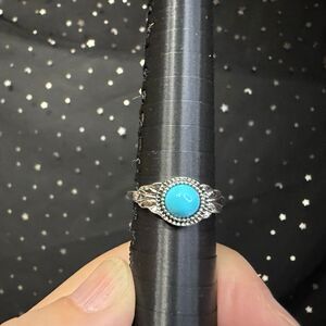 Synthetic Turquoise Ring Size 6.75, Silver Tone Round Stone Ring
